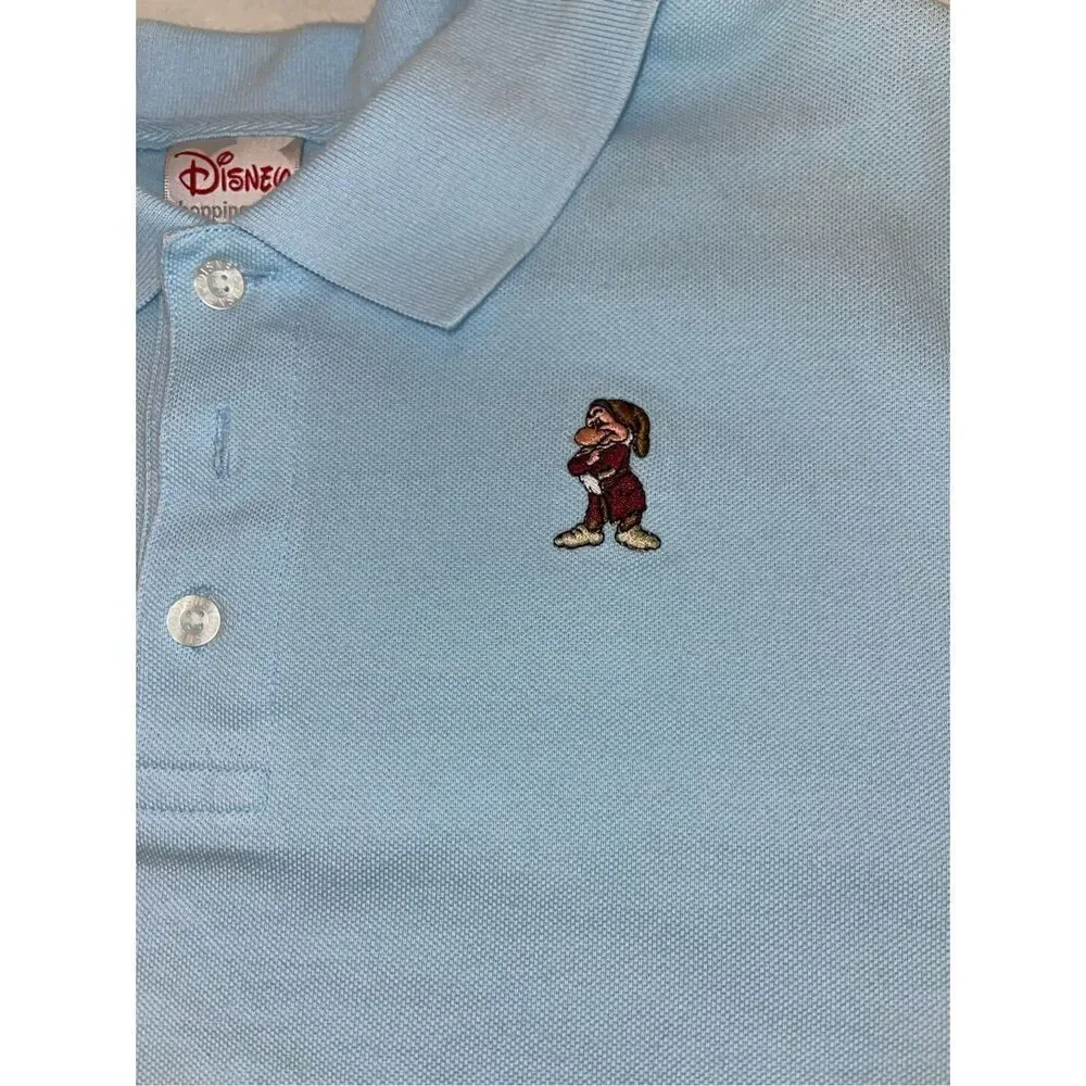 Vtg Disney Light Blue Polo Shirt‎ With Embroidered Grumpy Sz XLarge  A24